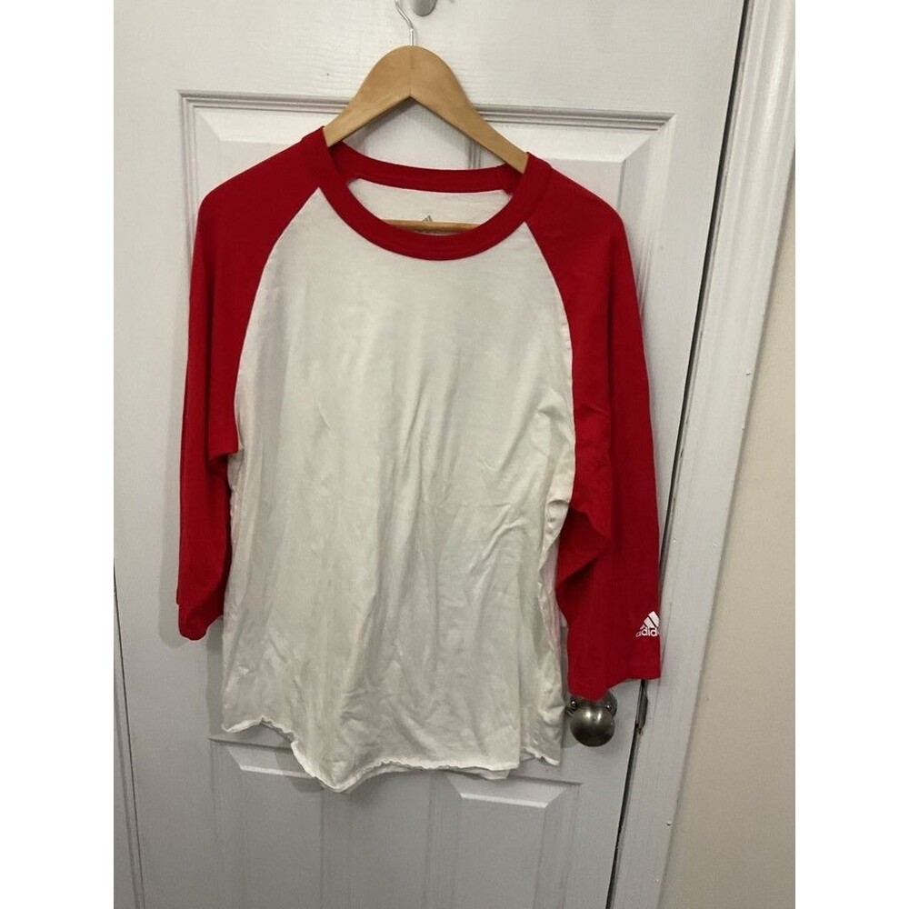 Adidas Red and White Raglan Long Sleeve Shirt